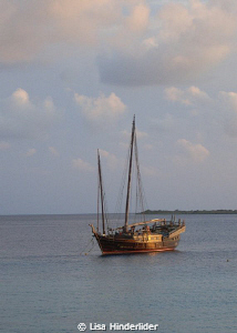 Fading light reflects on a ship in front of Bari reef, Bo... by Lisa Hinderlider 
